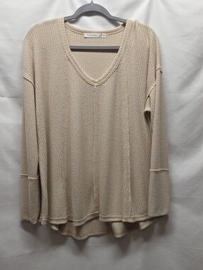 Altar'd State Cream Ribbed Knit Top Gauze Look Lagenlook Bohochic Granola Artsy